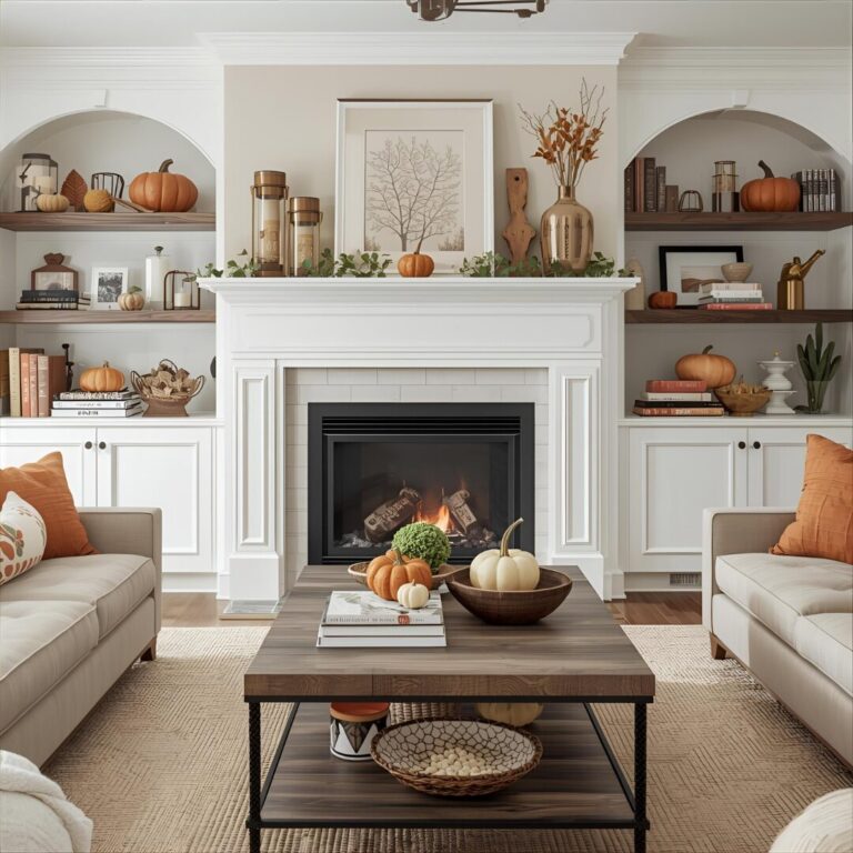 12 Fall Decor Ideas for Living Room Shelves to Add Seasonal Charm