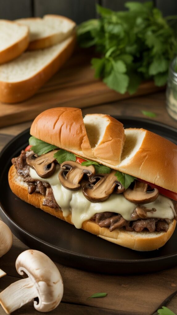 Sizzling Philly Cheese Steak Sandwich with Savory Mushrooms - A Flavor Explosion!